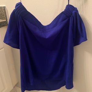 Blue off the shoulder polyester blouse